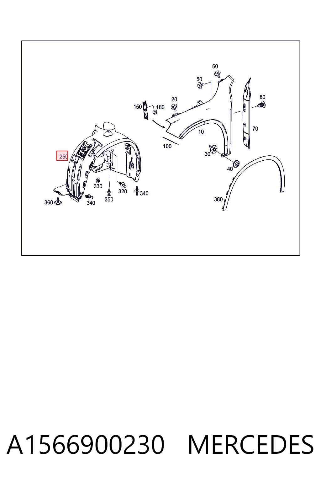 A1566900230 Mercedes Nadkole błotnika przedniego prawe