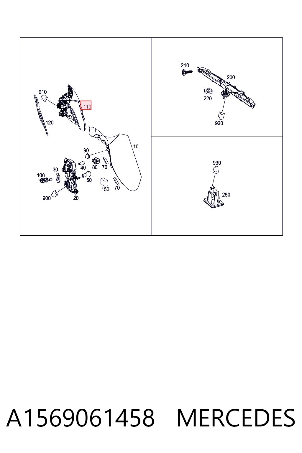 A1569061458 Mercedes Lampa zespolona tylna prawa wewnętrzna