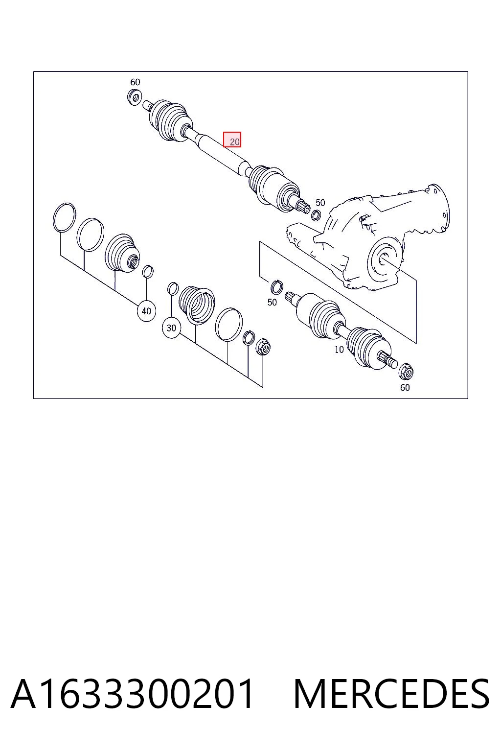 Półoś napędowa przednia prawa Mercedes ML/GLE SUV (W163) (1998 - 2005) cena, od 66,33 USD