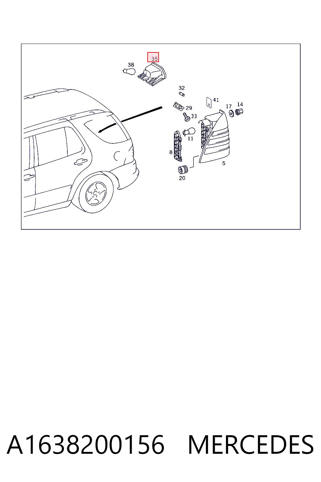 Lampa stop tylna dodatkowa do Mercedes ML/GLE  W163