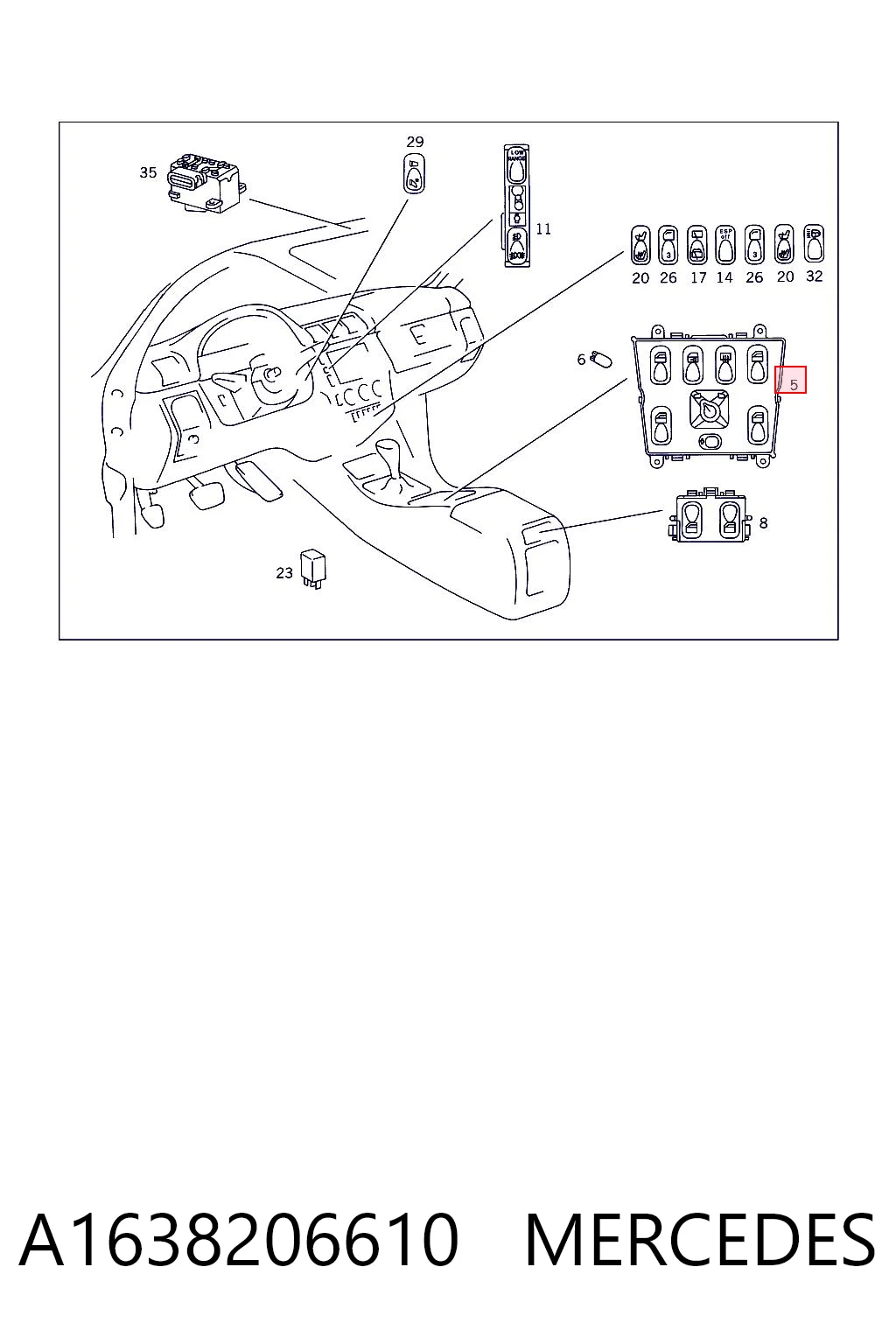 A1638206610 Mercedes Panel przyciskowy sterowania podnośnikiem szyb konsoli centralnej
