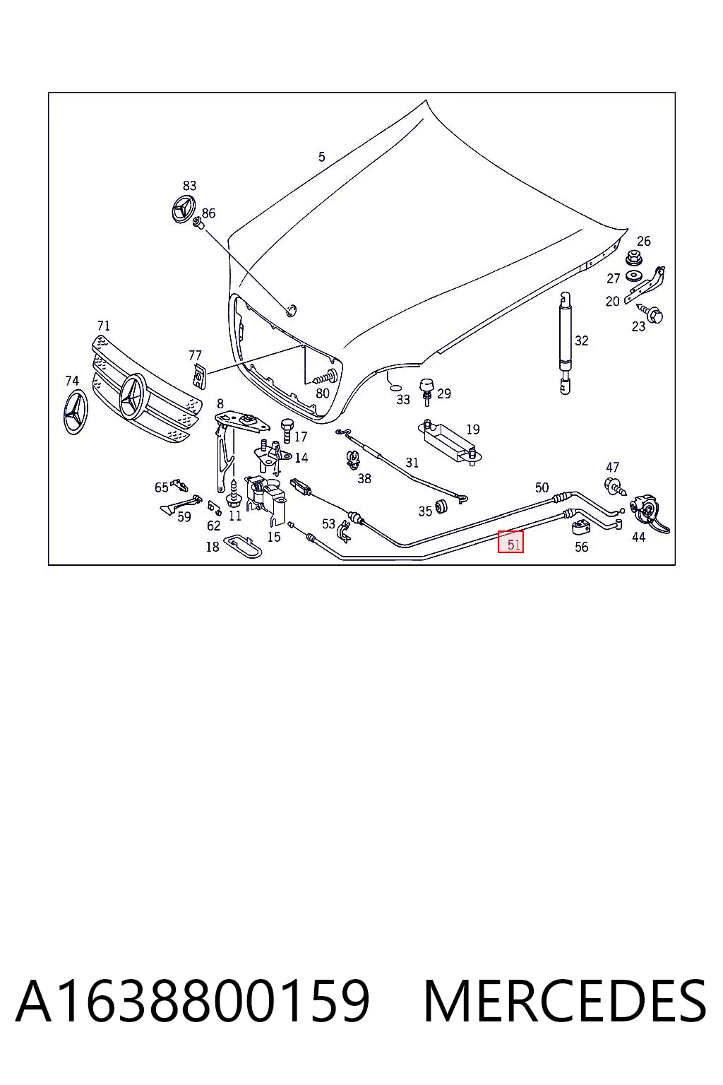 Linka otwierania maski do Mercedes ML/GLE  W163