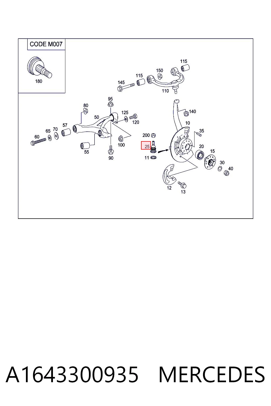 A1643300935 Mercedes Sworzeń wahacza dolny