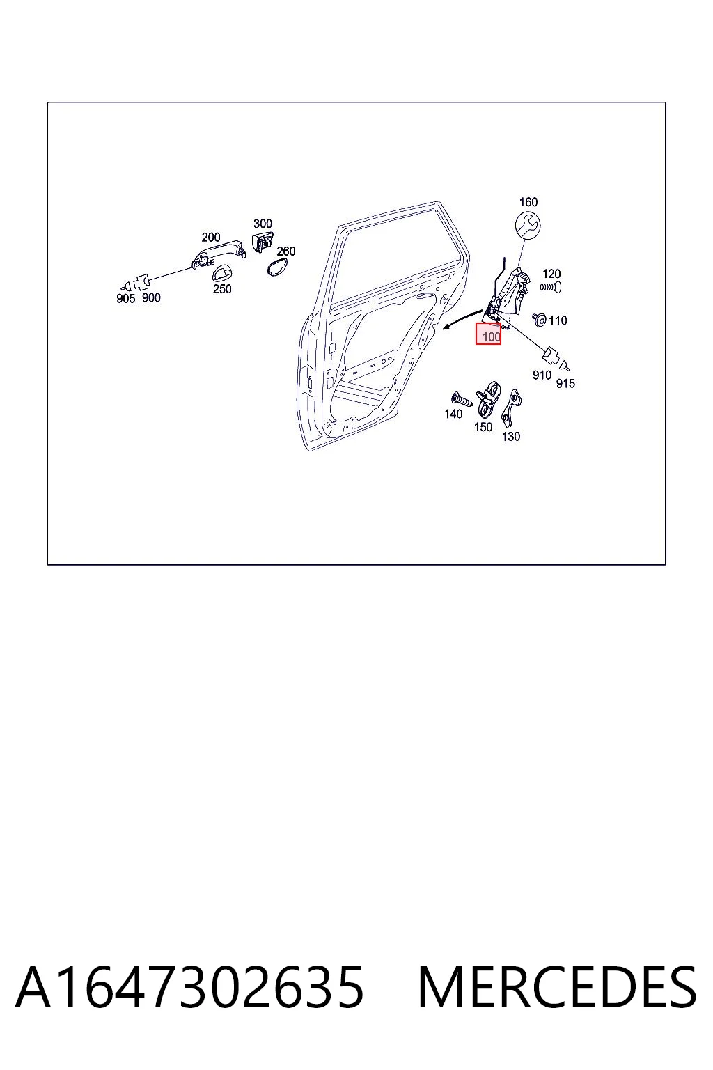 Zamek drzwi tylnych prawych do Mercedes ML/GLE  W164