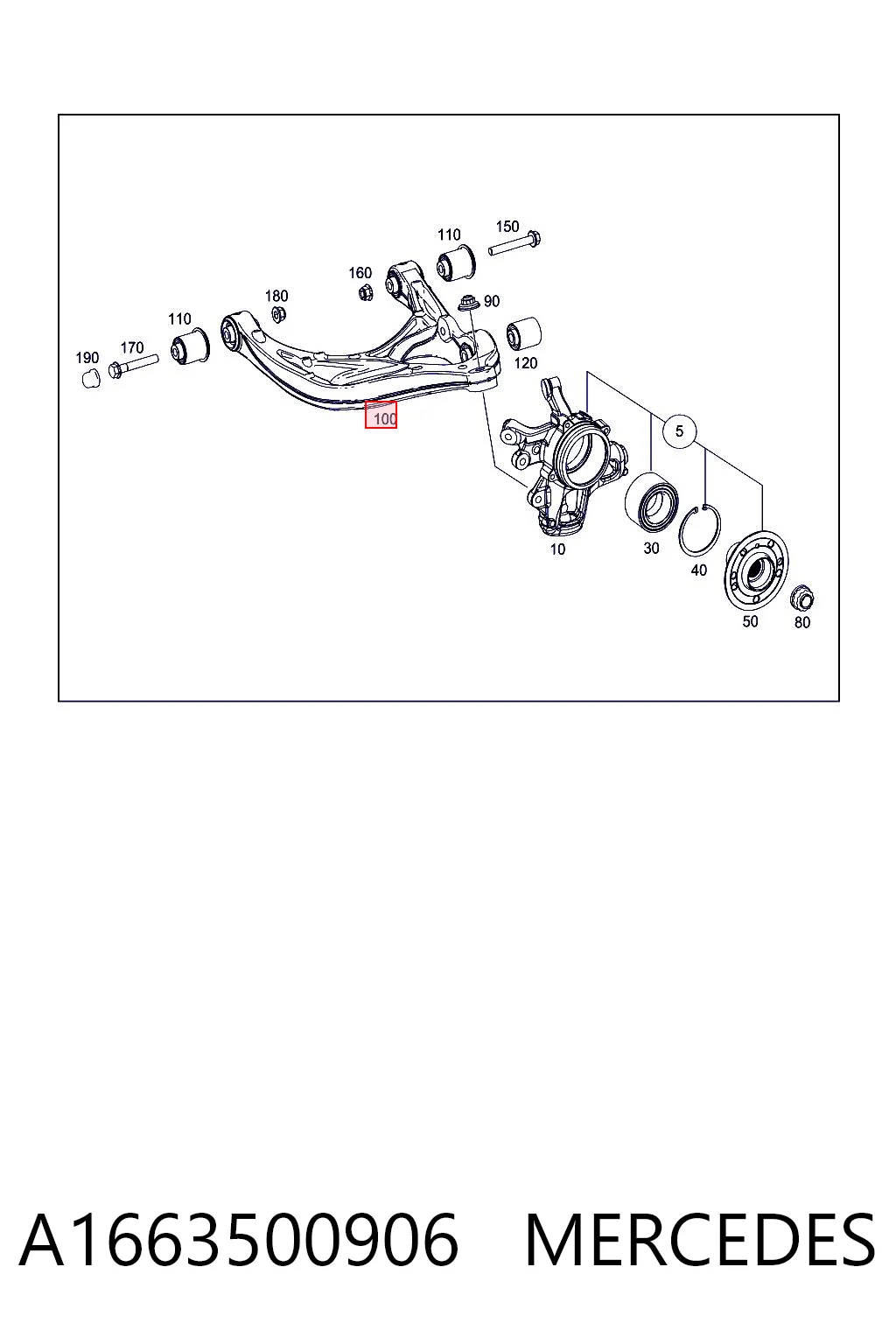 A1663500906 Mercedes Wahacz zawieszenia tylnego dolny lewy