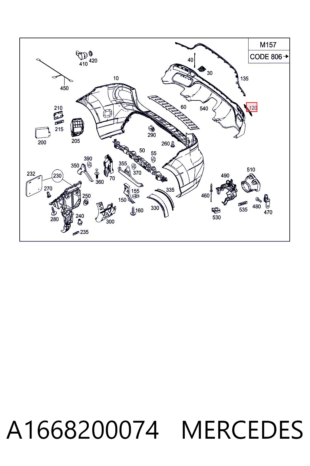 A1668200074 Mercedes Lampa odblaskowa zderzaka tylnego lewa