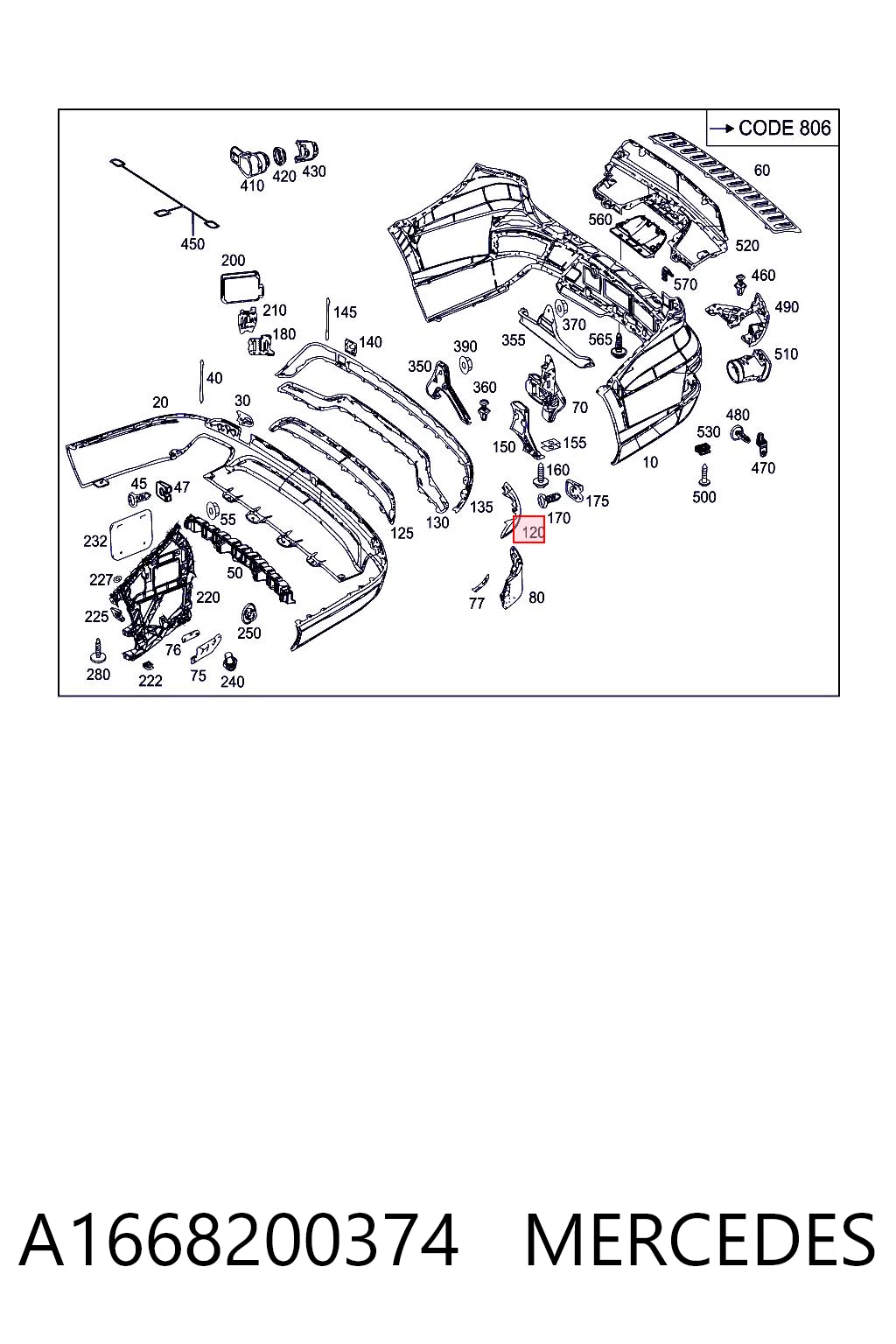 A1668200374 Mercedes Lampa odblaskowa zderzaka tylnego lewa