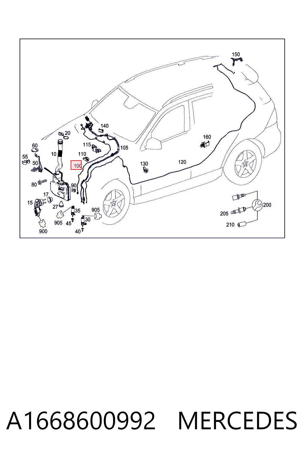 Dysza spryskiwacza szyby przedniej do Mercedes ML/GLE  W166