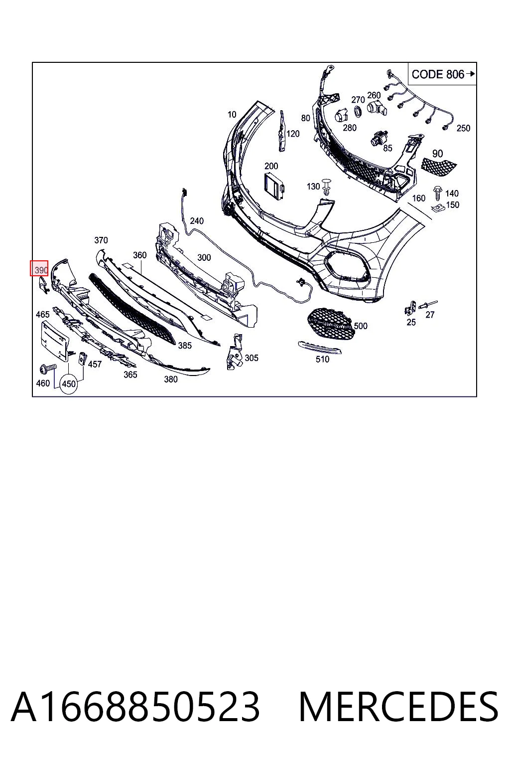 A1668850523 Mercedes Zaślepka haku holowniczego zderzaka przednia