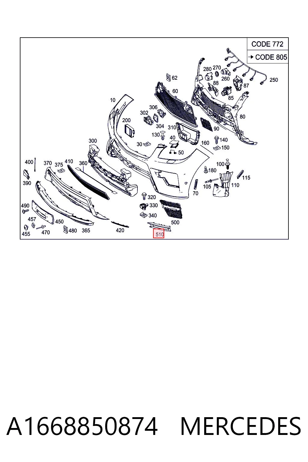 A1668850874 Mercedes Obrzeże lampy przeciwmgielnej prawej
