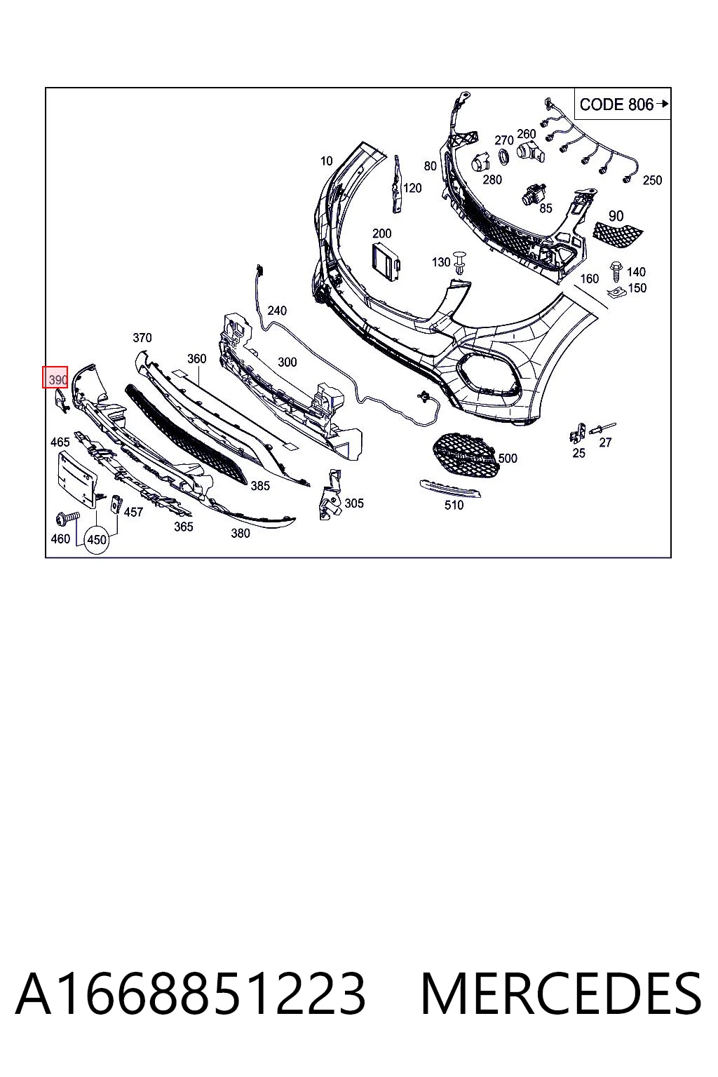 A1668851223 Mercedes Zaślepka haku holowniczego zderzaka przednia