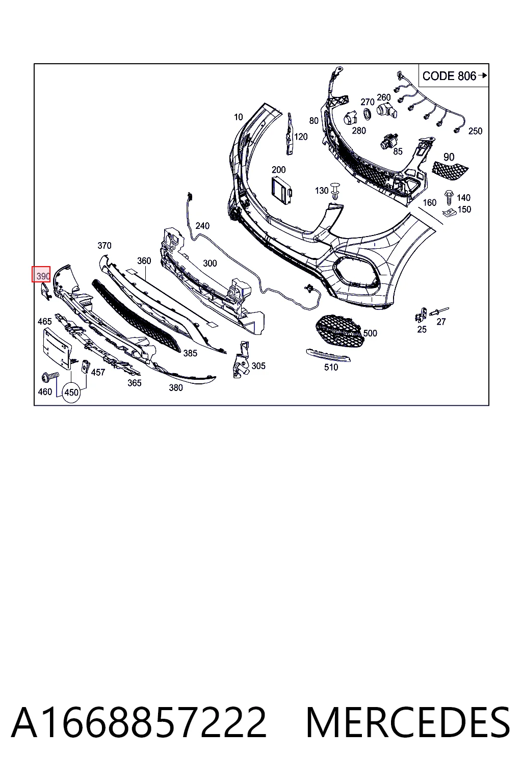 A1668857222 Mercedes Zaślepka haku holowniczego zderzaka przednia