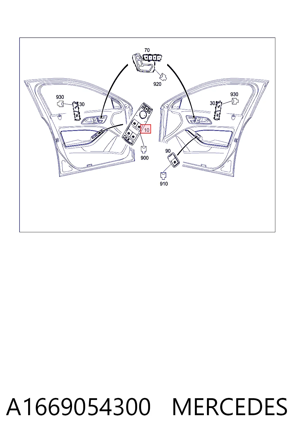 A1669054300 Mercedes Panel przyciskowy sterowania podnośnikiem szyby przedni lewy