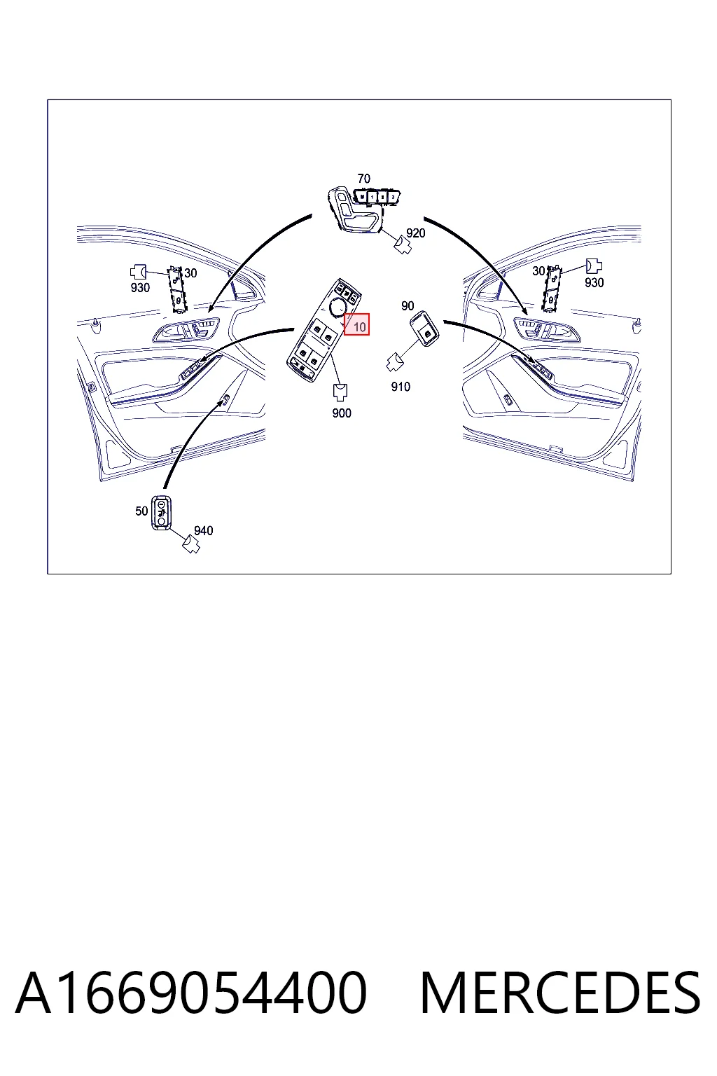 A1669054400 Mercedes Panel przyciskowy sterowania podnośnikiem szyby przedni lewy