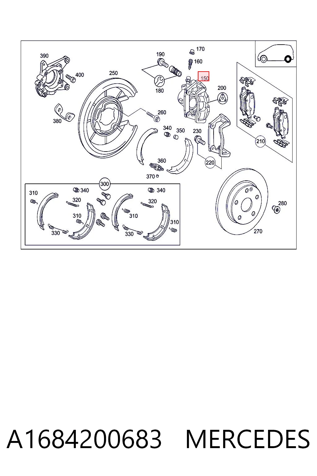 Zacisk hamulcowy tylny lewy Mercedes A hatchback (W168) (1997 - 2004) cena, od 50,36 USD