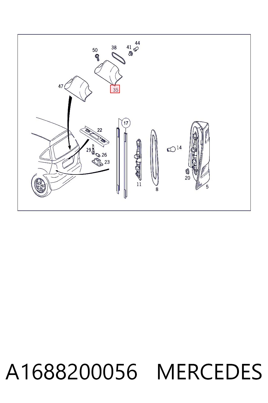 Lampa stop tylna dodatkowa do Mercedes A  W168
