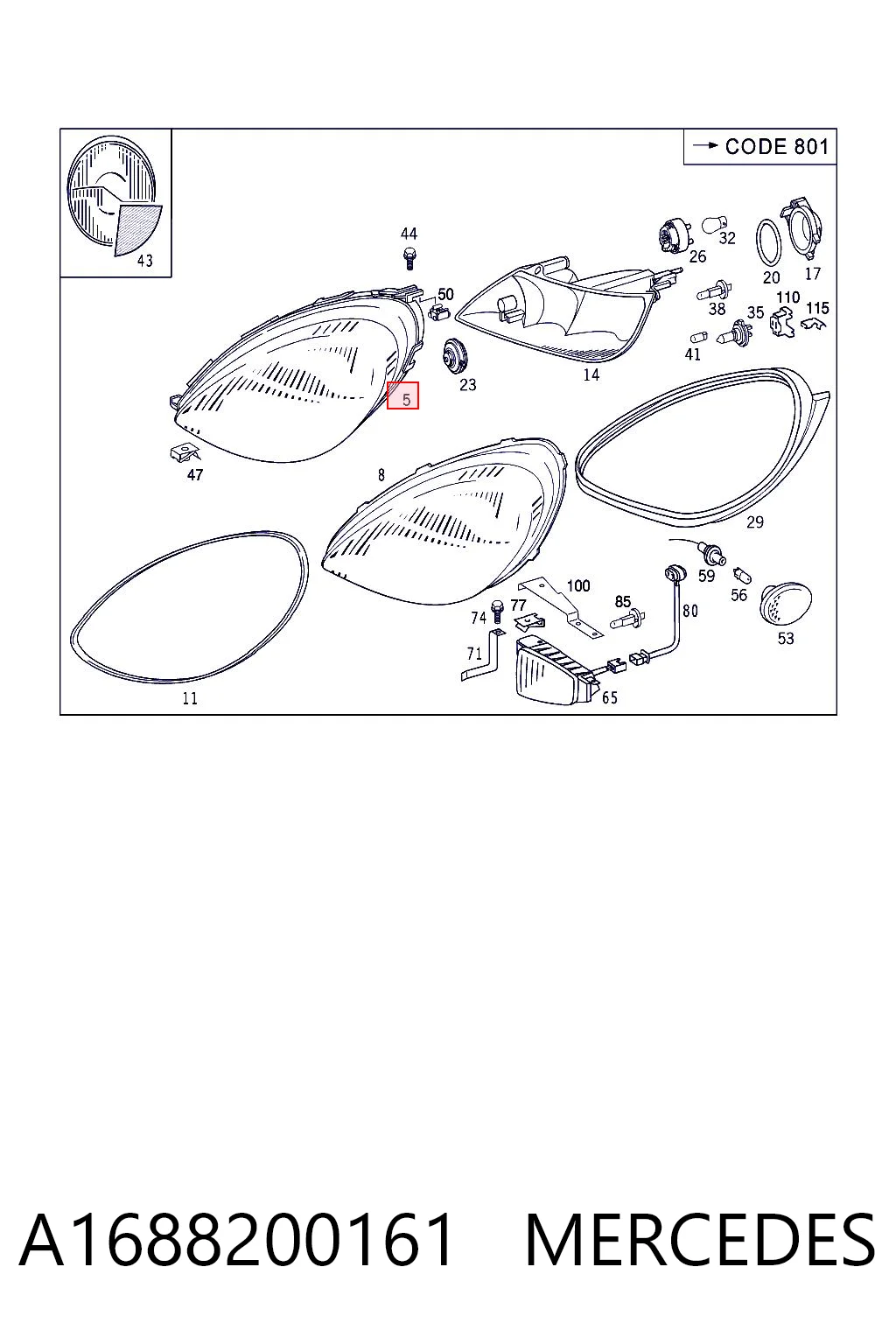 Reflektor lewy Mercedes A hatchback (W168) (1997 - 2004) cena, od 63,30 USD