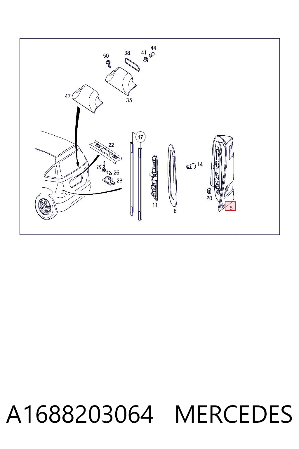 Lampa zespolona tylna prawa Mercedes A hatchback (W168) (1997 - 2004) cena, od 87,19 USD