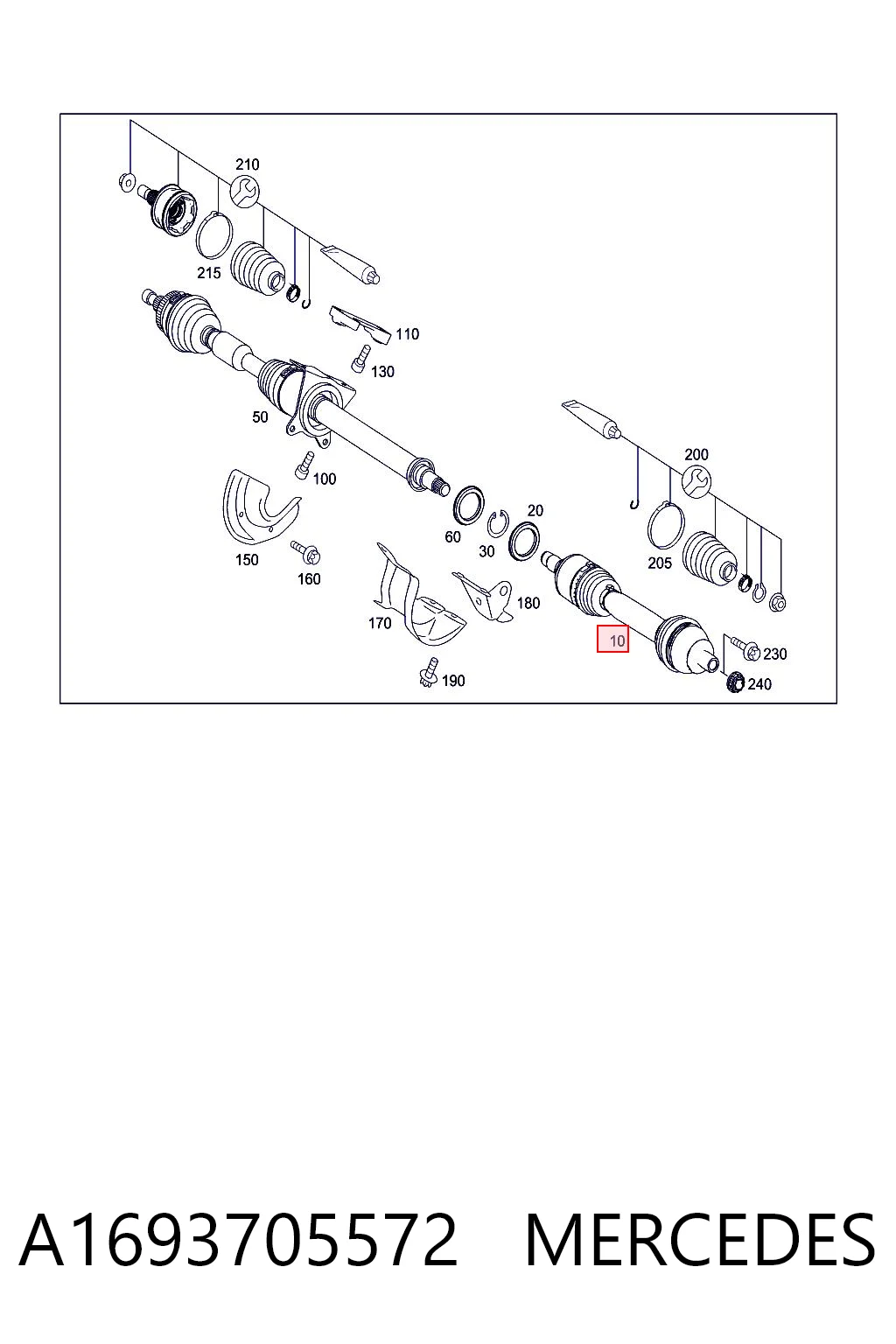 A1693705572 Mercedes Półoś napędowa przednia lewa