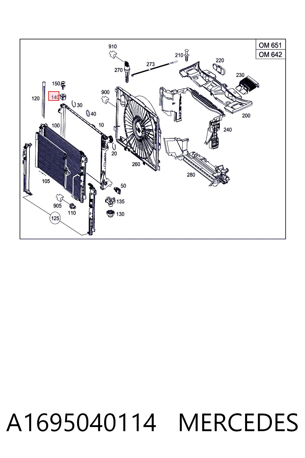A1695040114 Mercedes Poduszka mocowania chłodnicy górna