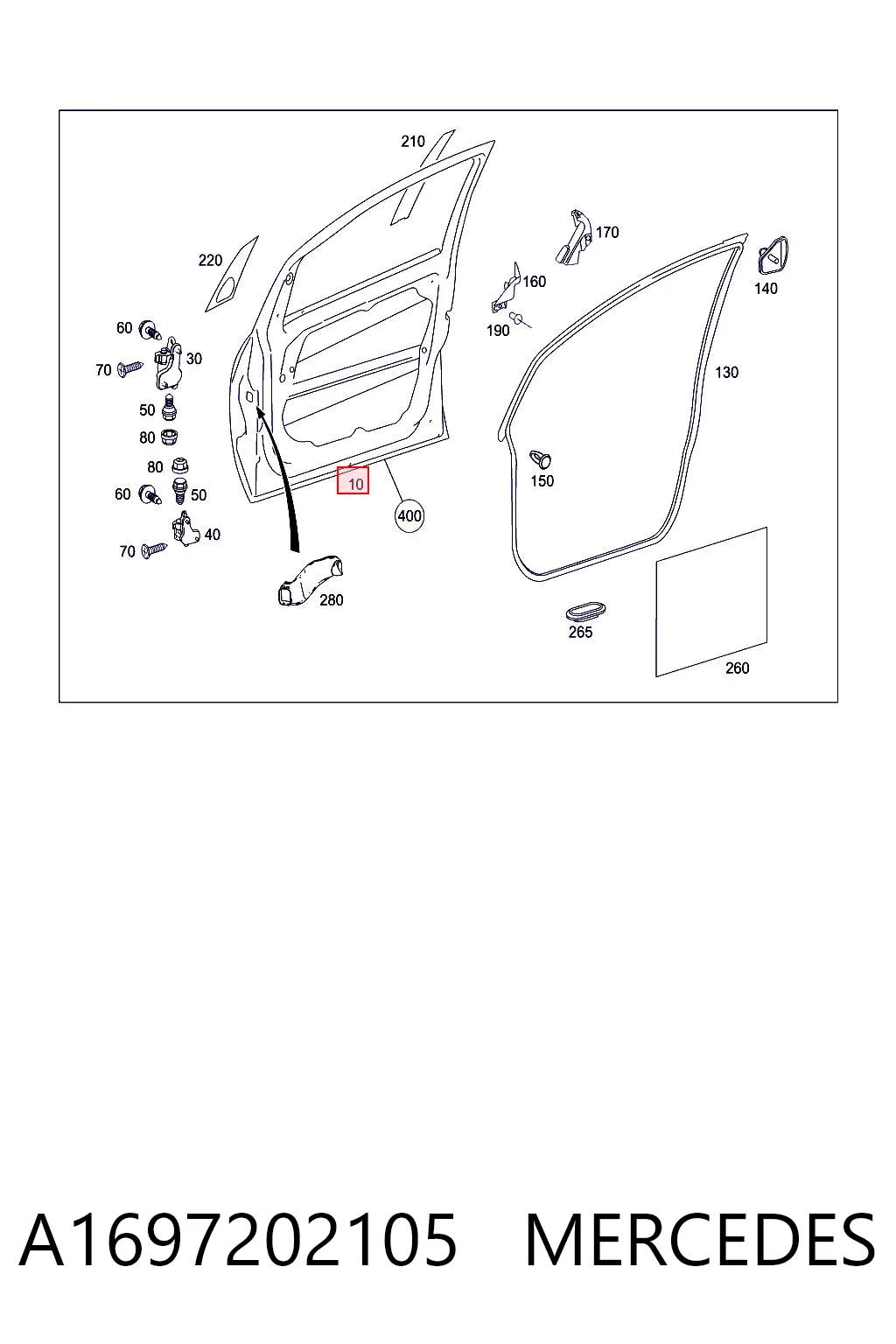 Drzwi przednie lewe Mercedes A hatchback (W169) (2004 - 2012) cena, od 307,06 USD