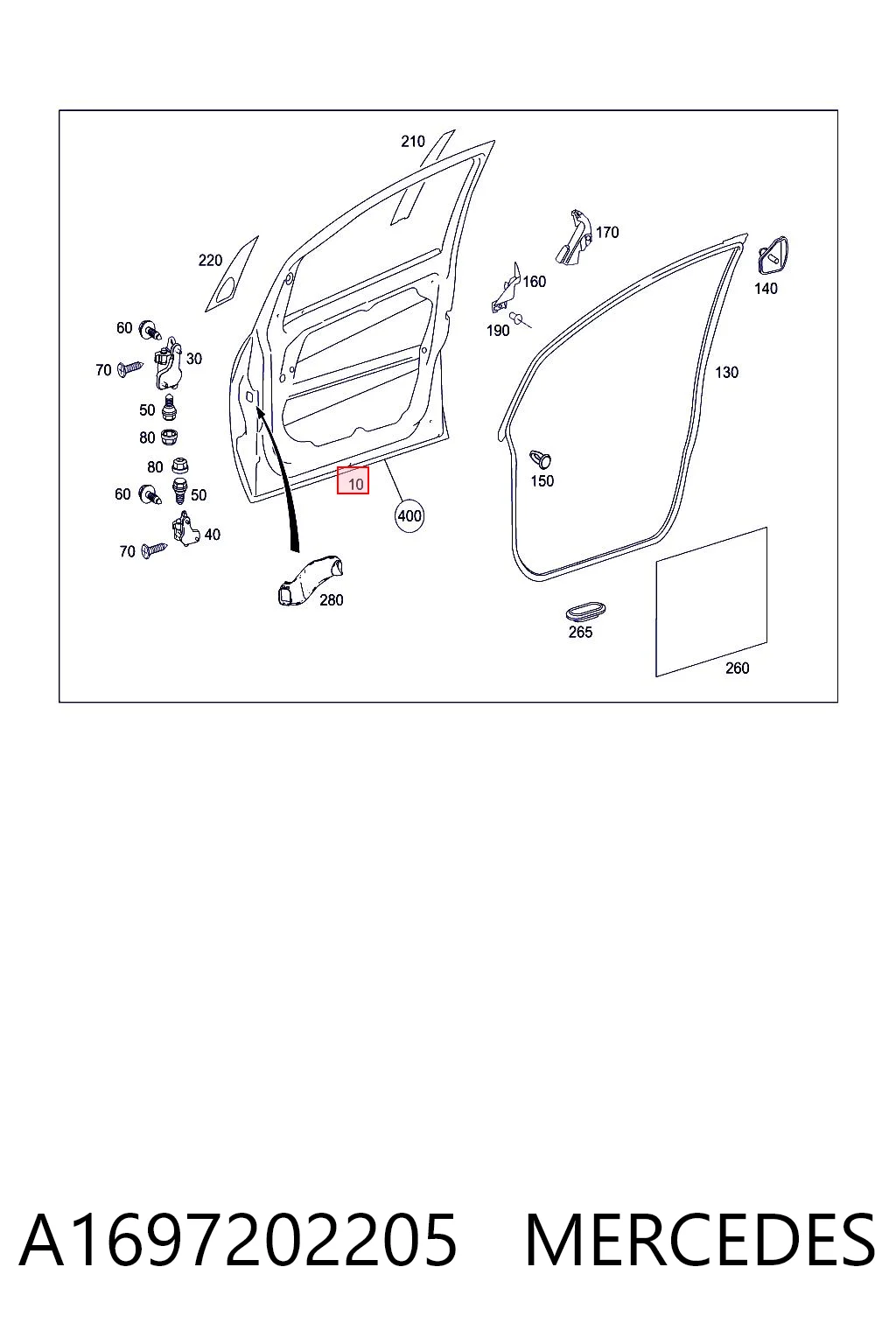 Drzwi przednie prawe Mercedes A hatchback (W169) (2004 - 2012) cena, od 307,06 USD
