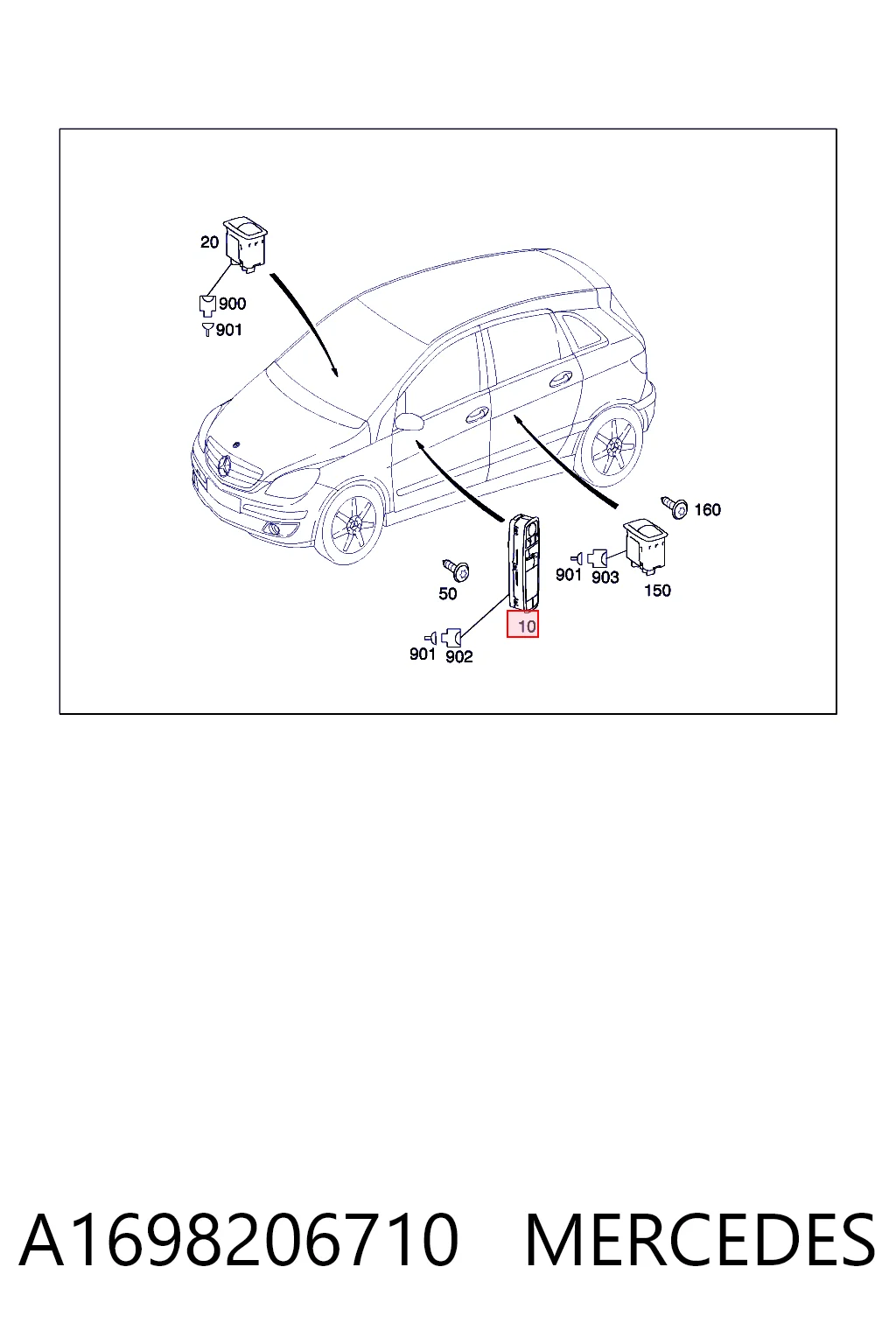 A1698206710 Mercedes Panel przyciskowy sterowania podnośnikiem szyby przedni lewy