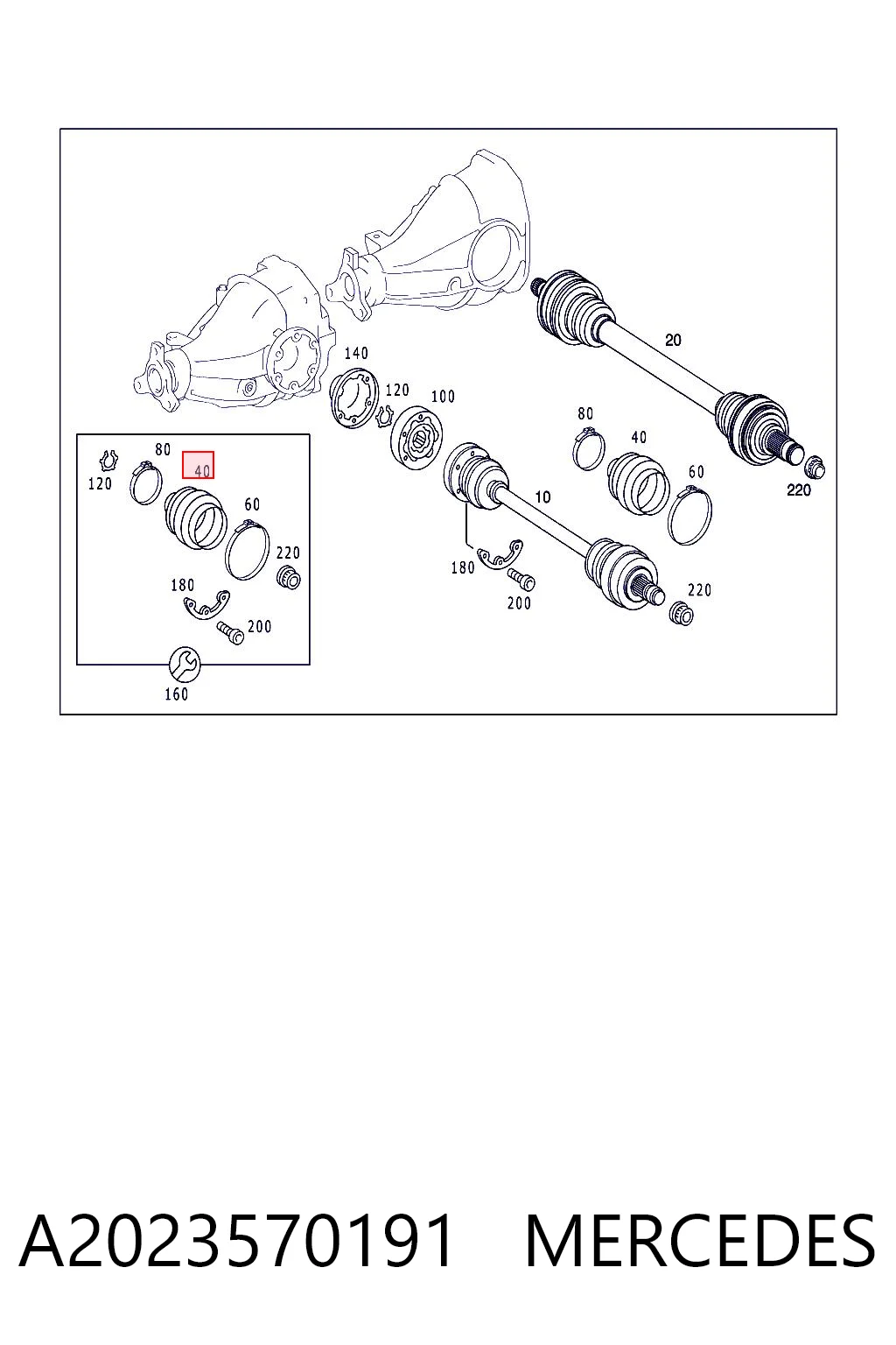 A2023570191 Mercedes Osłona przegubu półosi tylnej zewnętrzna
