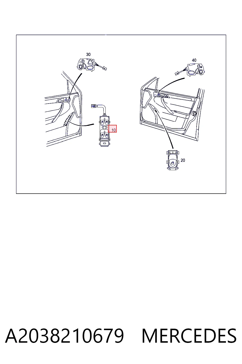 A2038210679 Mercedes Panel przyciskowy sterowania podnośnikiem szyby przedni lewy