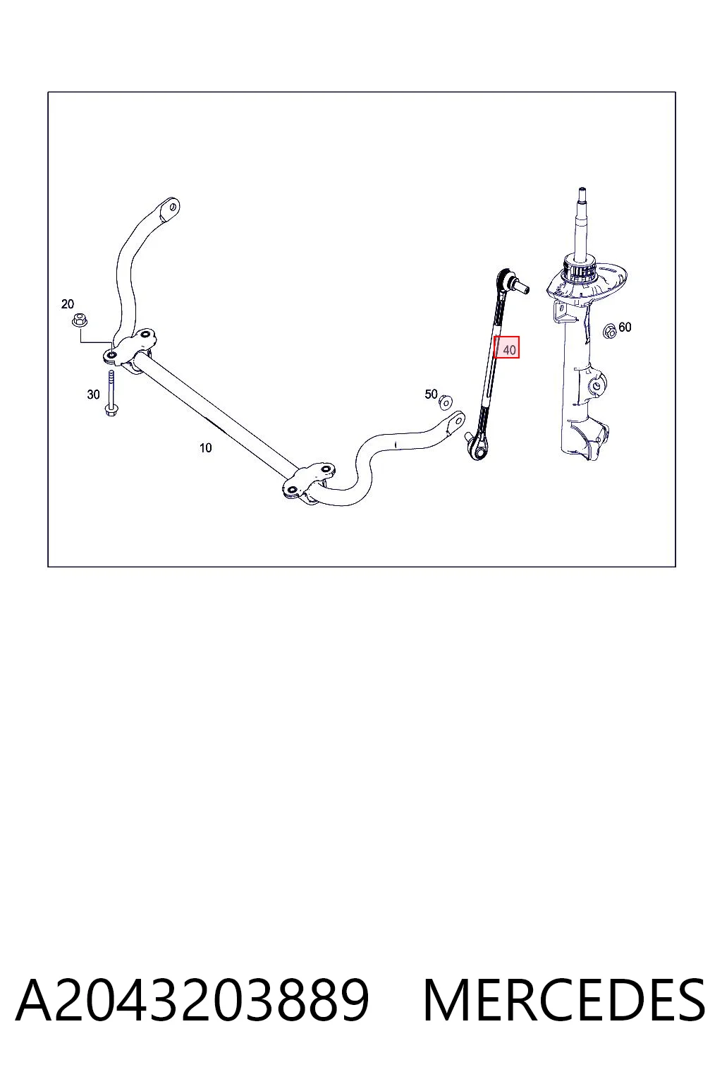 A2043203889 Mercedes Łącznik stabilizatora przedniego prawy