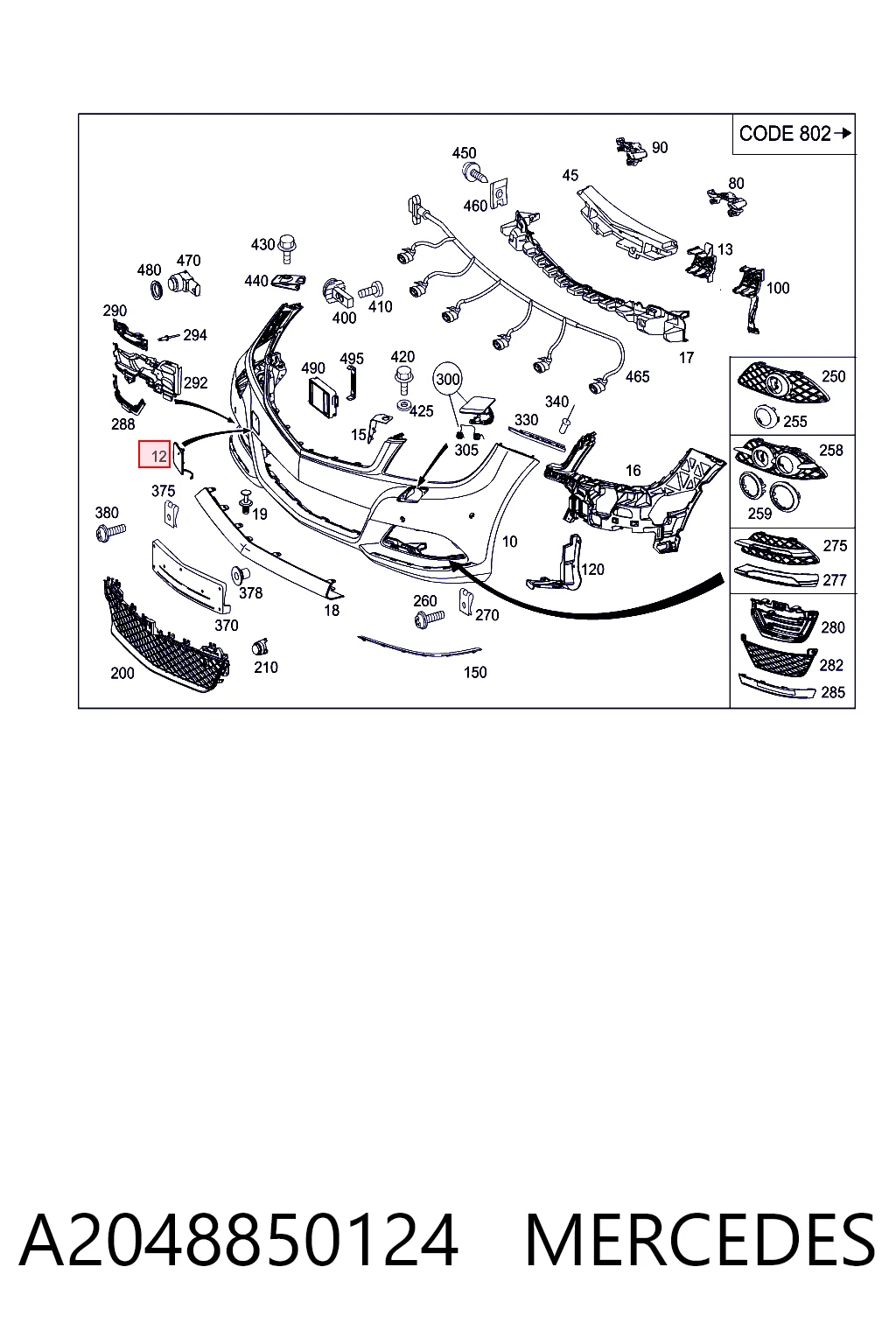 Zaślepka haku holowniczego zderzaka przednia Mercedes C sedana (W204) (2007 - 2014) cena, od 12,11 USD
