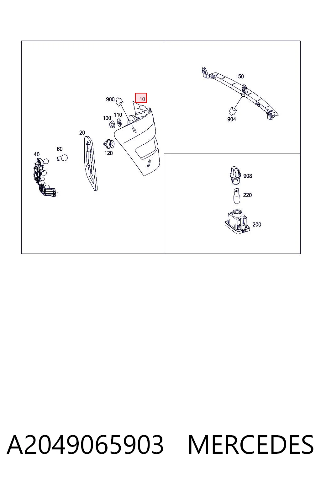 A2049065903 Mercedes Lampa zespolona tylna prawa