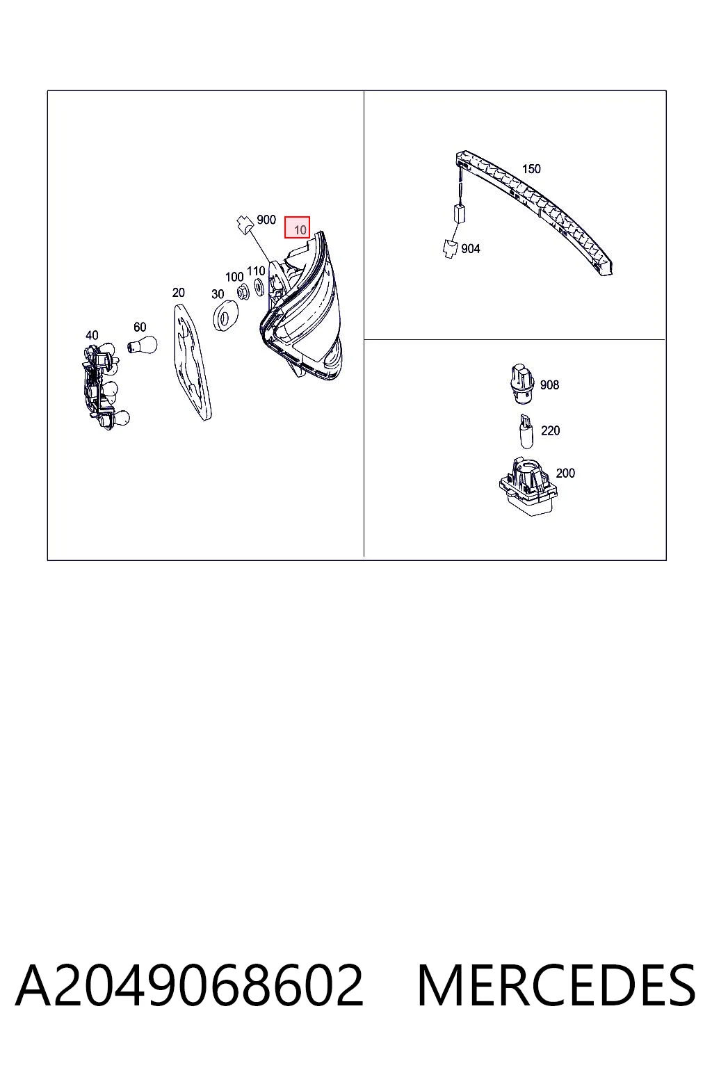 Lampa zespolona tylna prawa Mercedes C 