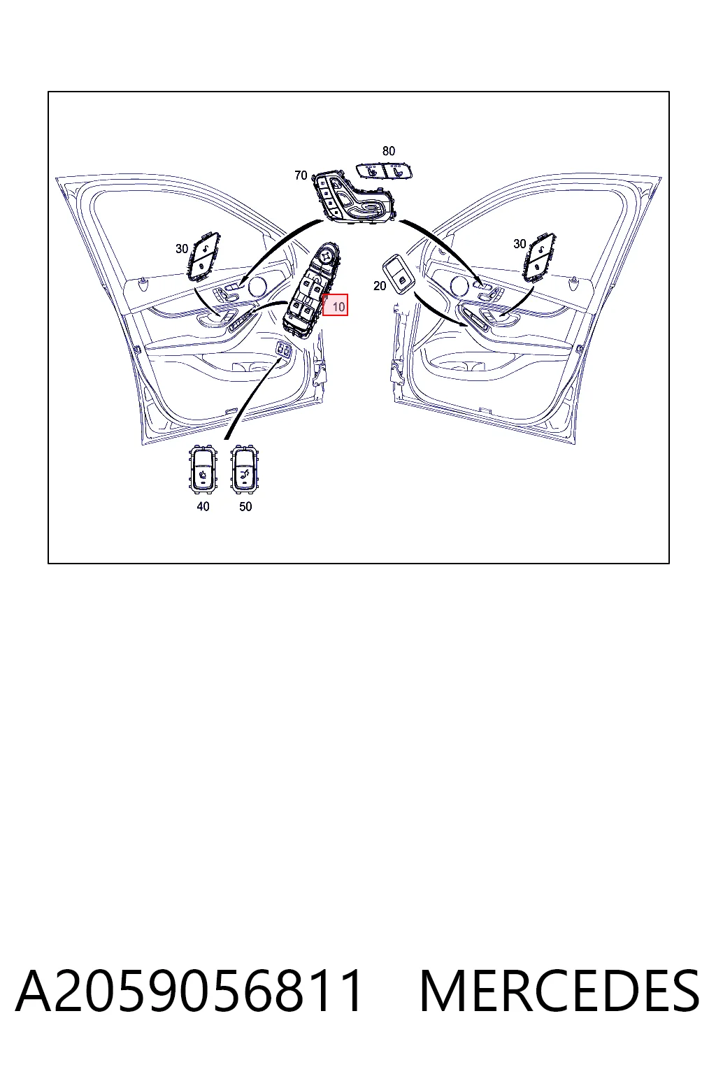 A2059056811 Mercedes Panel przyciskowy sterowania podnośnikiem szyby przedni lewy