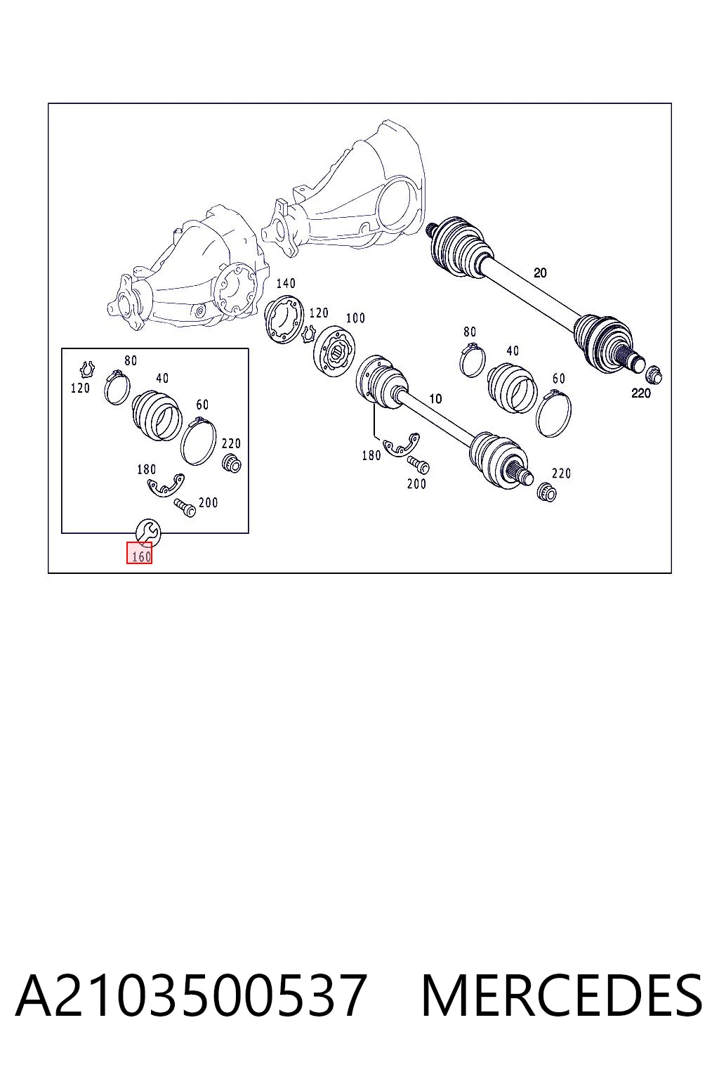 A2103500537 Mercedes Osłona przegubu homokinetycznego półosi tylnej wewnętrzna