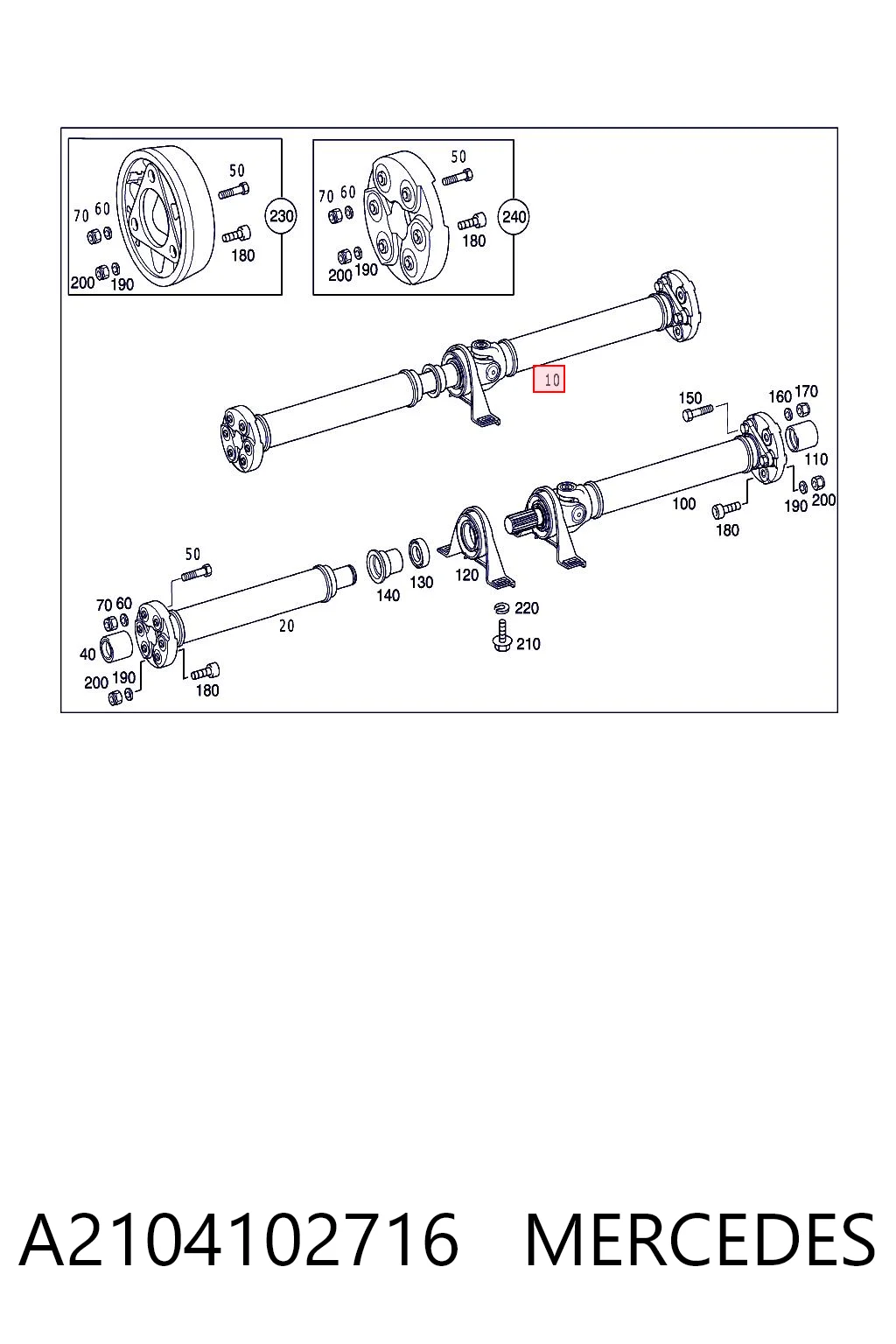 Wał Cardana tylny, kompletny Mercedes E kombi (S210) (1996 - 2003) cena, od 145,81 USD