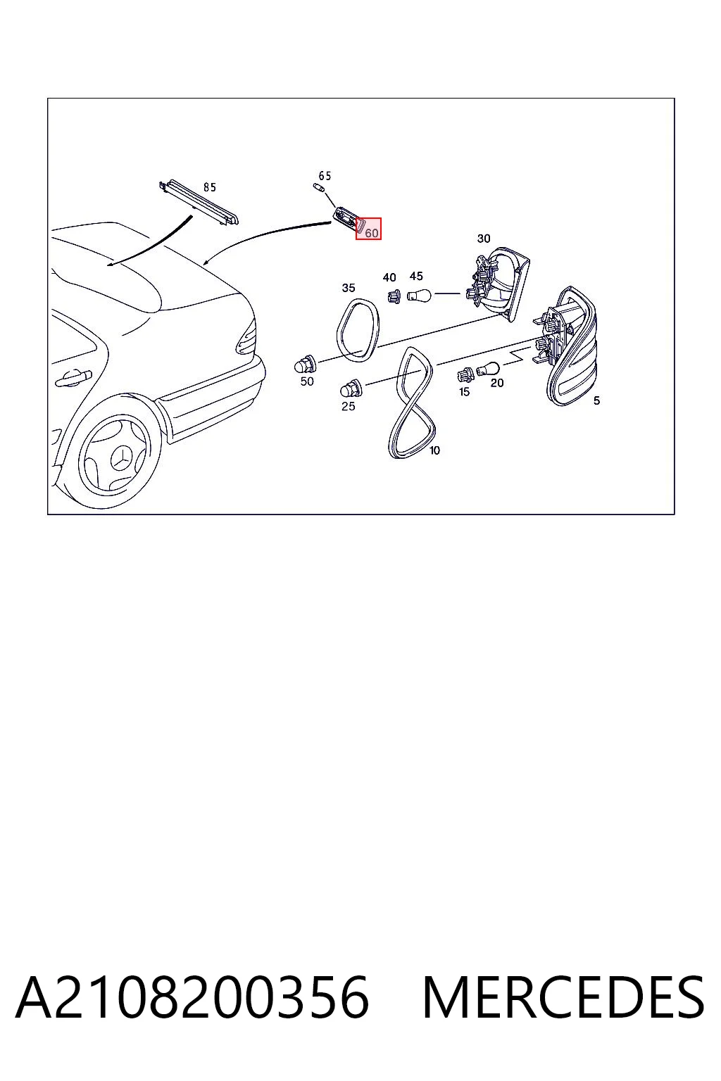 Do koszyka Lampa oświetlenia tylnej tablicy rejestracyjnej Mercedes E  W210