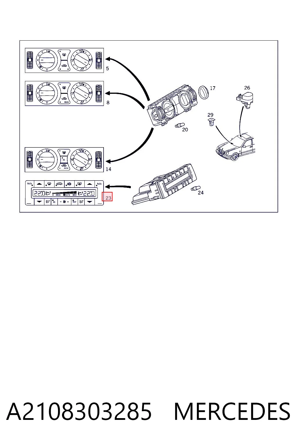 Sterownik trybów ogrzewania/klimatyzacji Mercedes E kombi (S210) (1996 - 2003) cena, od 67,12 USD