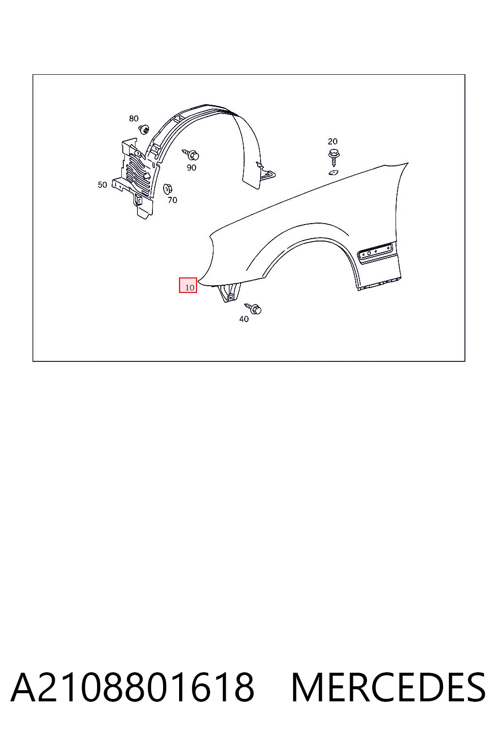 Błotnik przedni prawy Mercedes E sedana (W210) (1995 - 2002) cena, od 102,90 USD