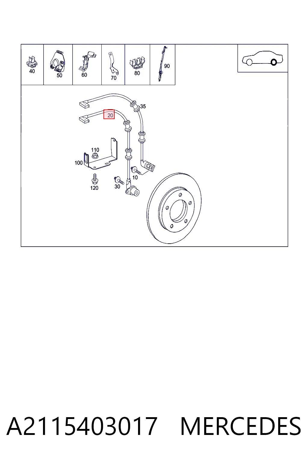 A2115403017 Mercedes Czujnik ABS tylny