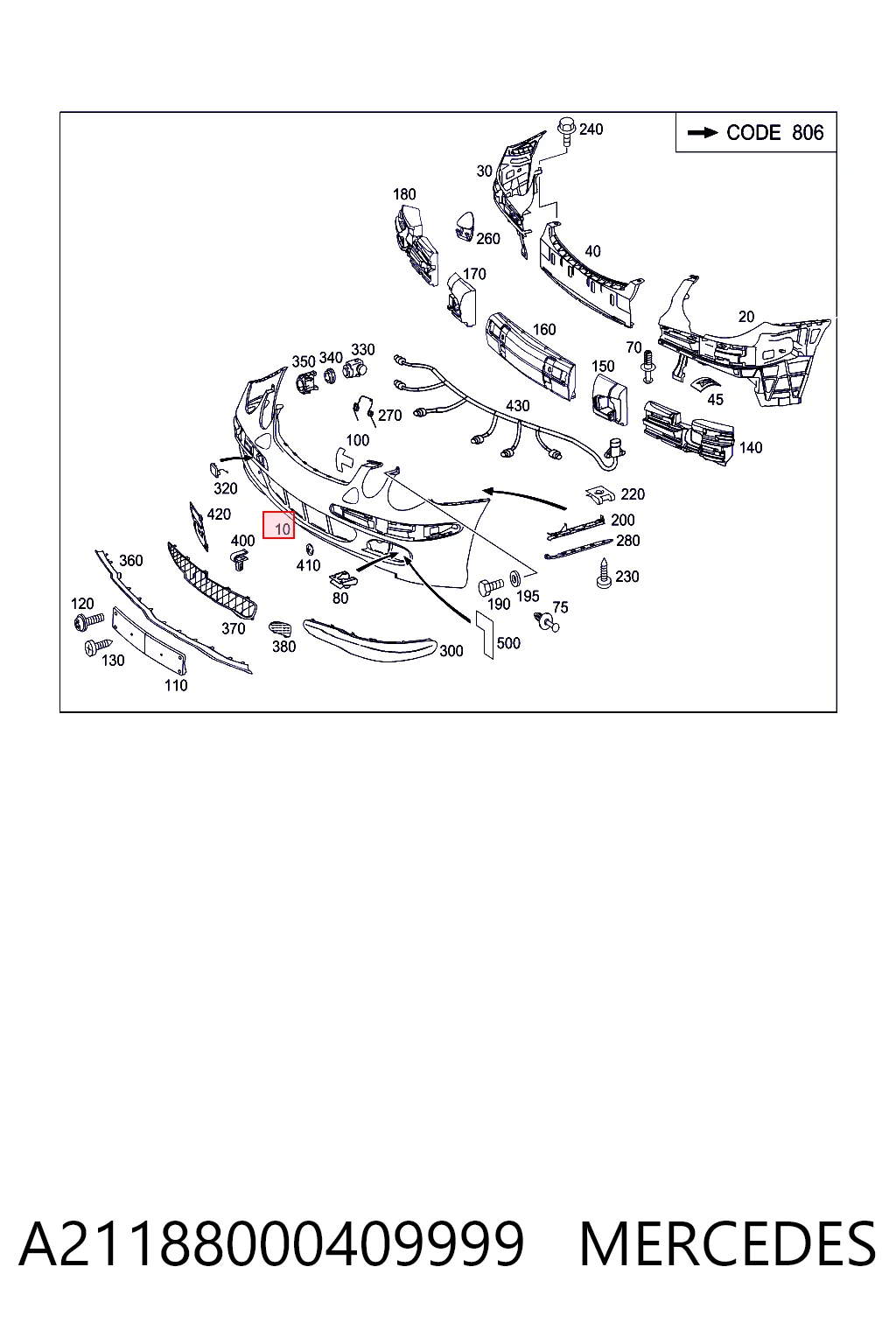 Zderzak przedni Mercedes E kombi (S211) (2003 - 2009) cena, od 114,23 USD