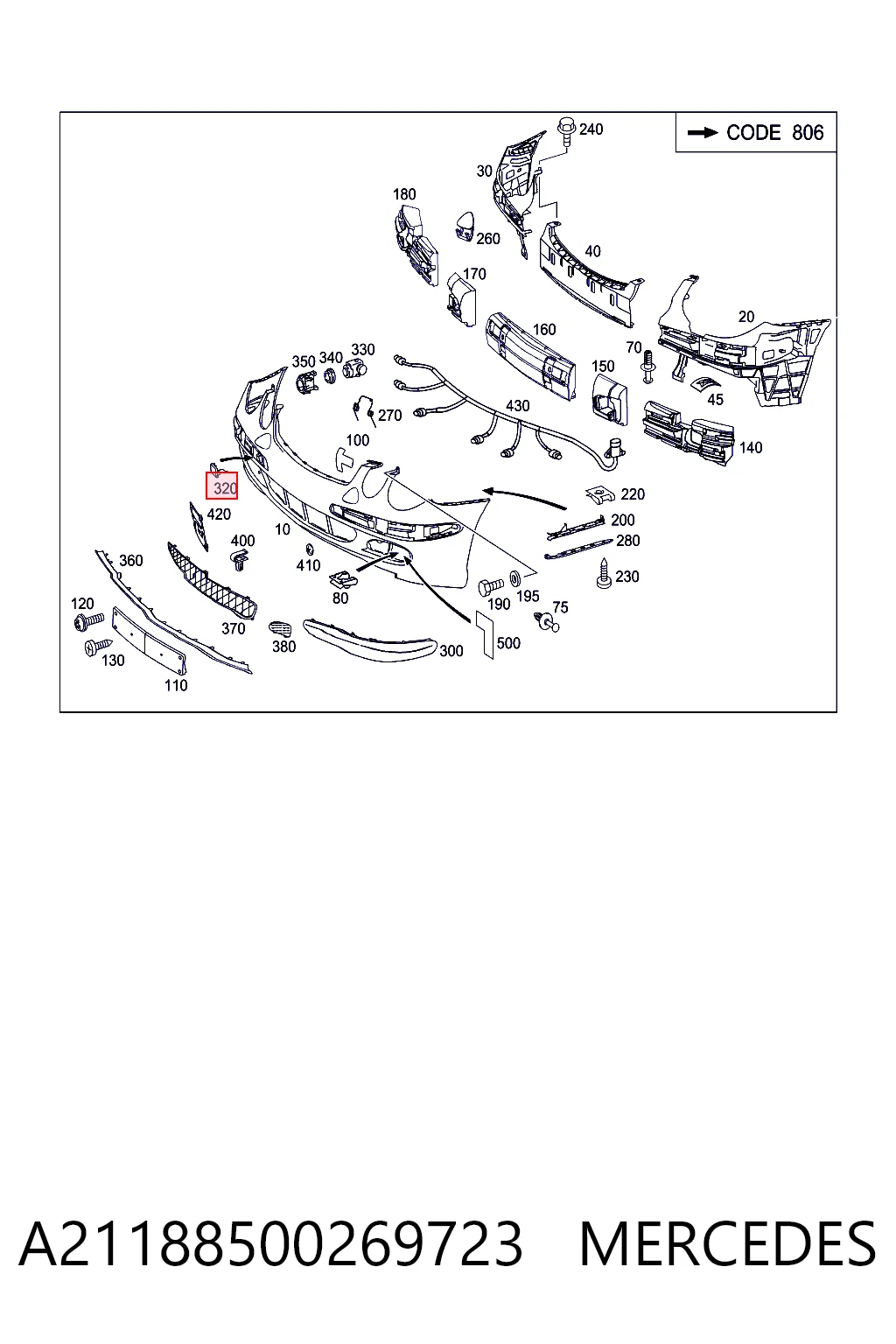 Zaślepka haku holowniczego zderzaka przednia Mercedes E sedana (W211) (2002 - 2008) cena, od 11,03 USD