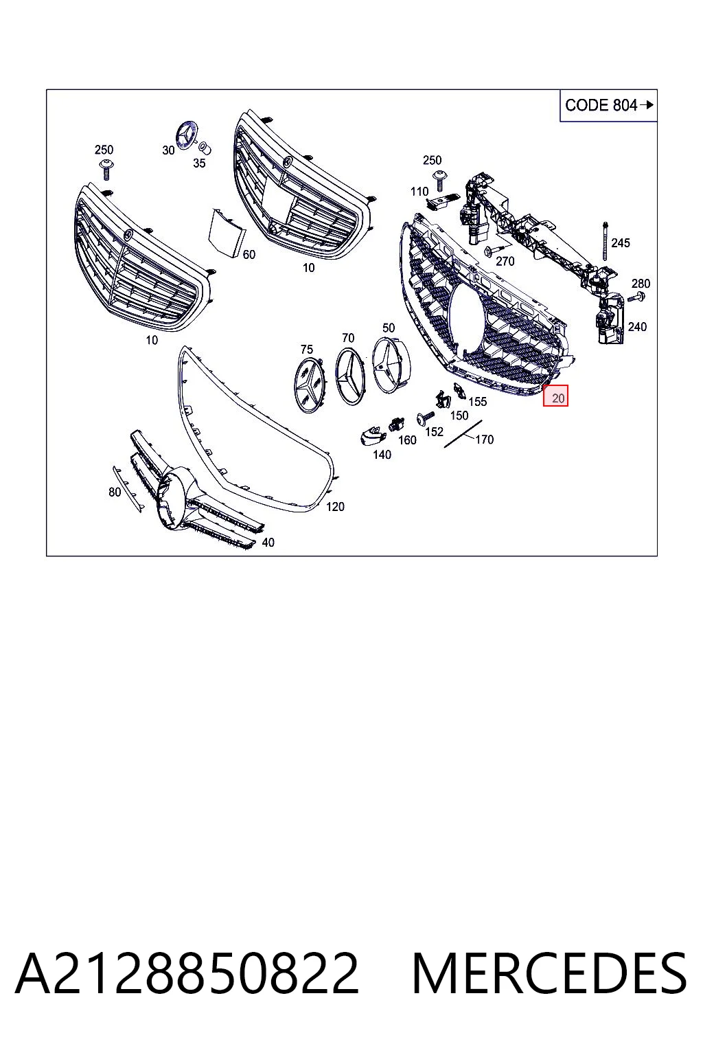 A2128850822 Mercedes Atrapa chłodnicy