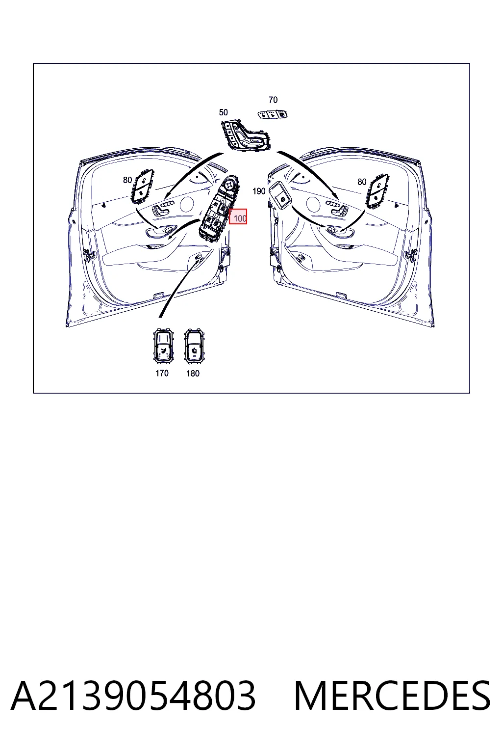 A2139054803 Mercedes Panel przyciskowy sterowania podnośnikiem szyby przedni lewy