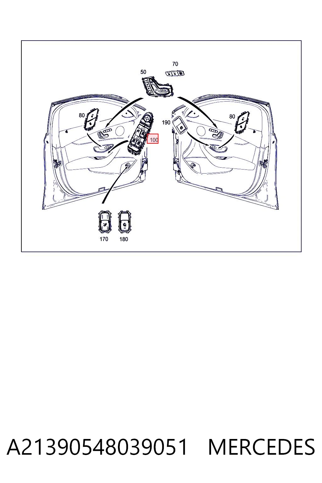 A21390548039051 Mercedes Panel przyciskowy sterowania podnośnikiem szyby przedni lewy