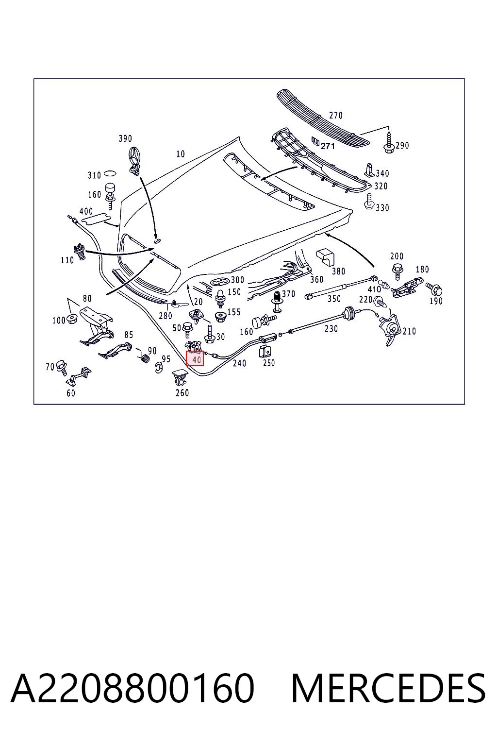 Zamek maski Mercedes S sedana (W220) (1998 - 2005) cena, od 46,32 USD