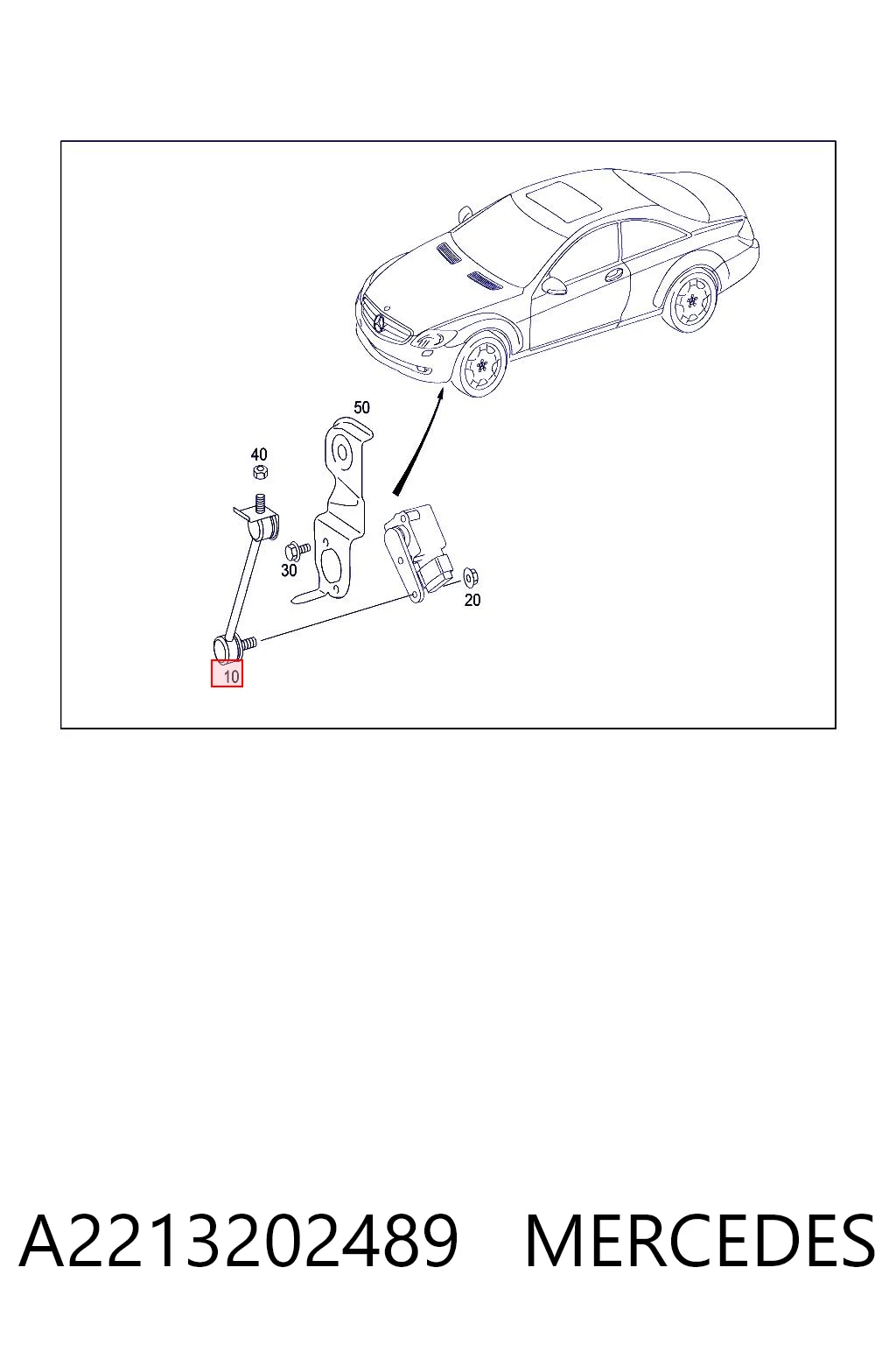 A2213202489 Mercedes Drążek czujnika poziomowania karoserii przedni