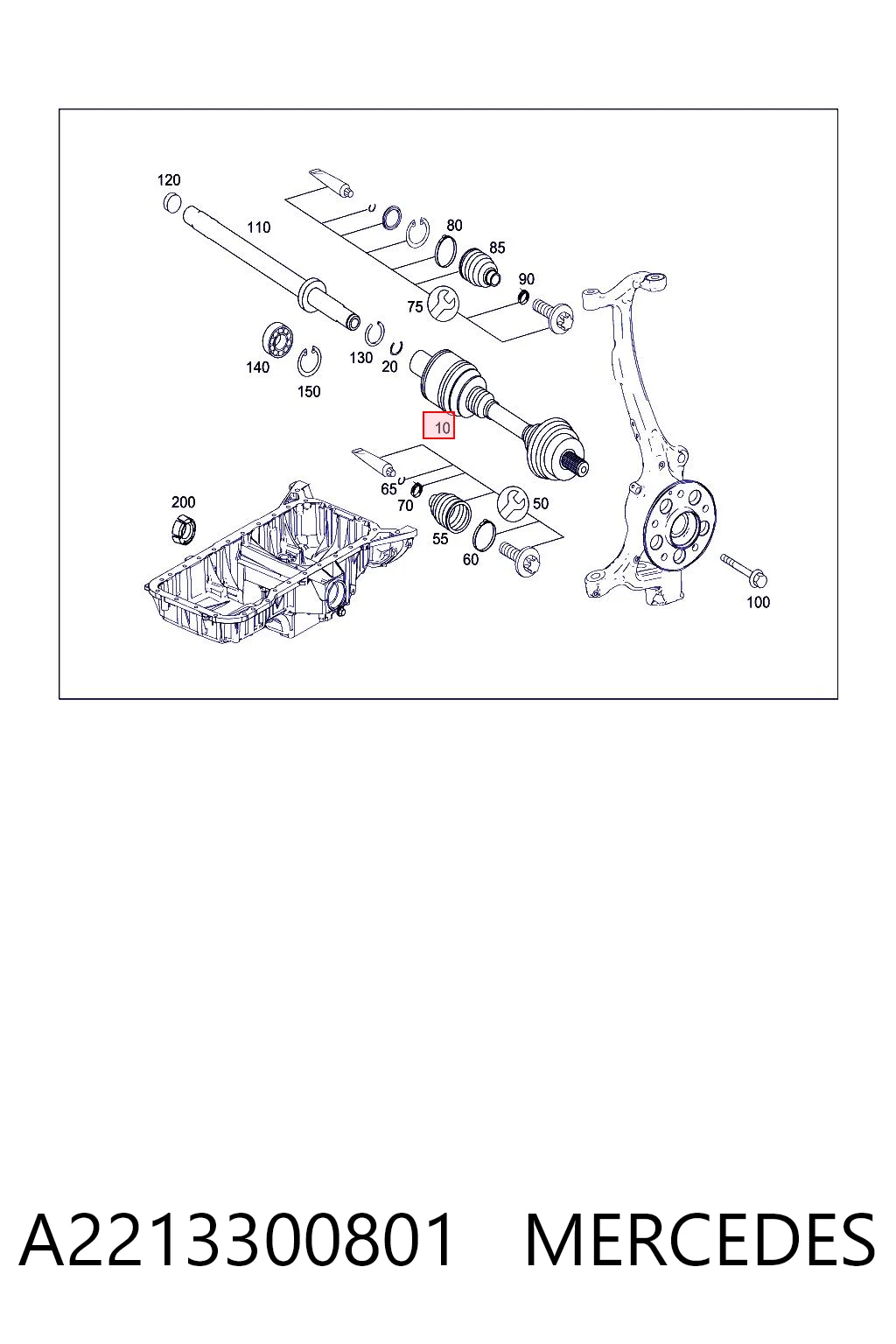 A2213300801 Mercedes Półoś napędowa przednia lewa