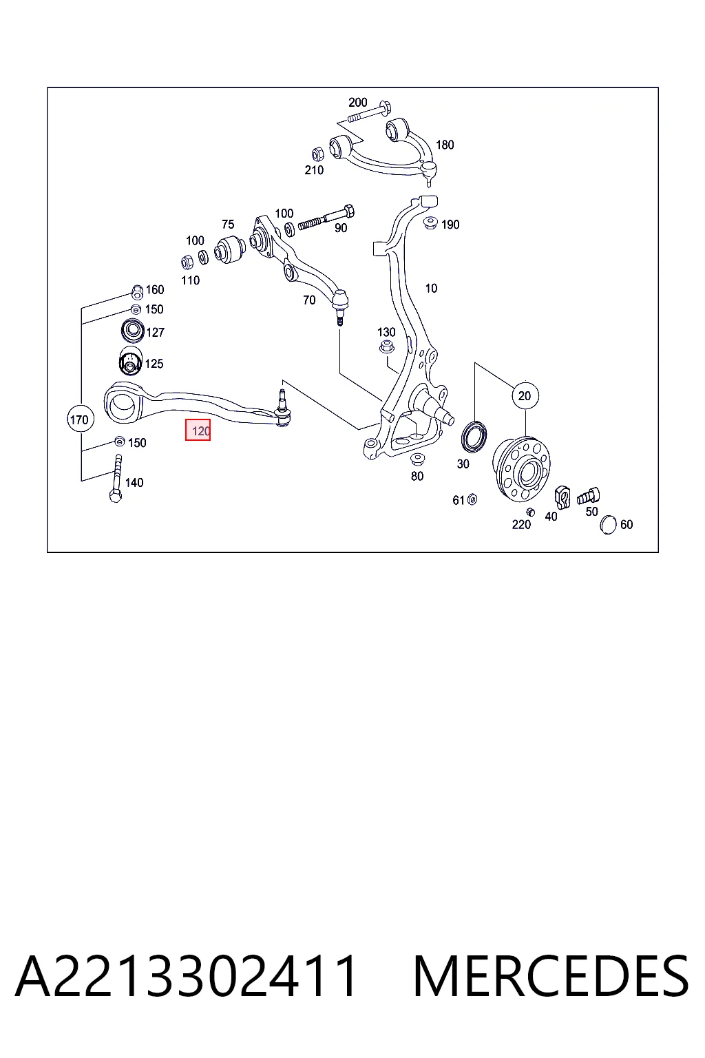 A2213302411 Mercedes Wahacz zawieszenia przedniego dolny prawy