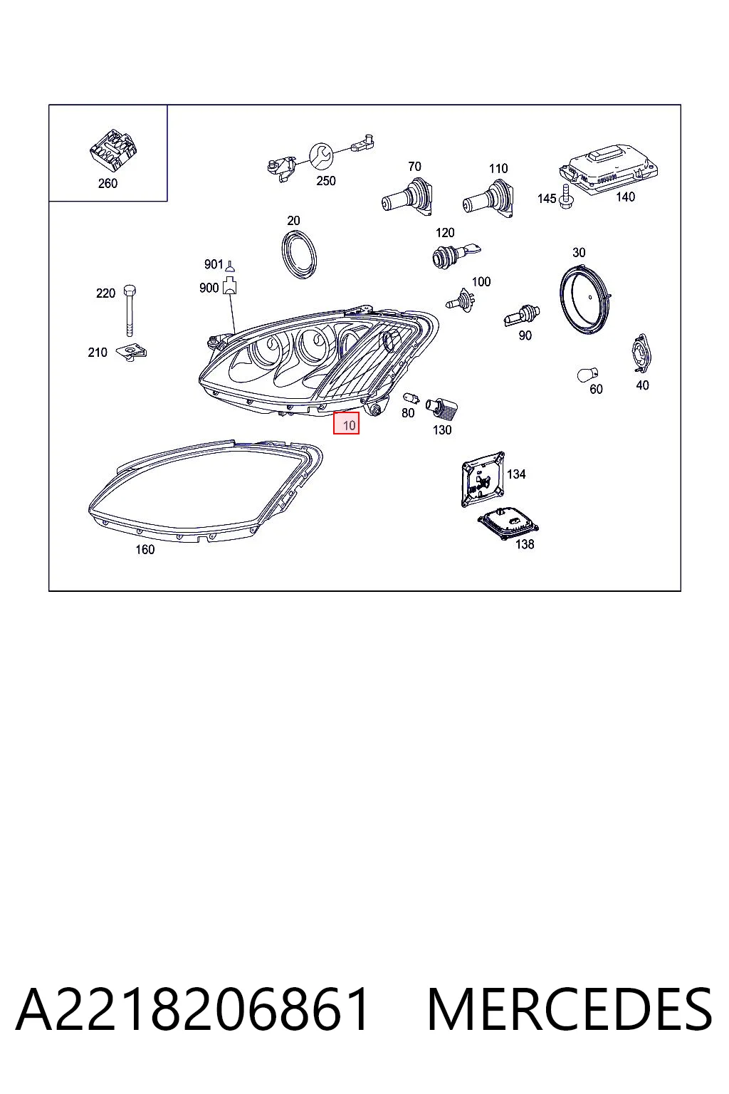 A2218206861 Mercedes Reflektor prawy